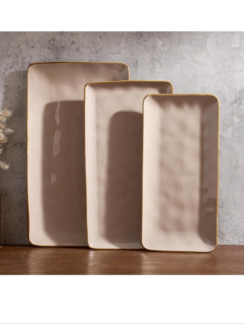 Famiware Serving Platters, Rectangular 15.67/14.1/12.6 inch Serving Dishes Brown